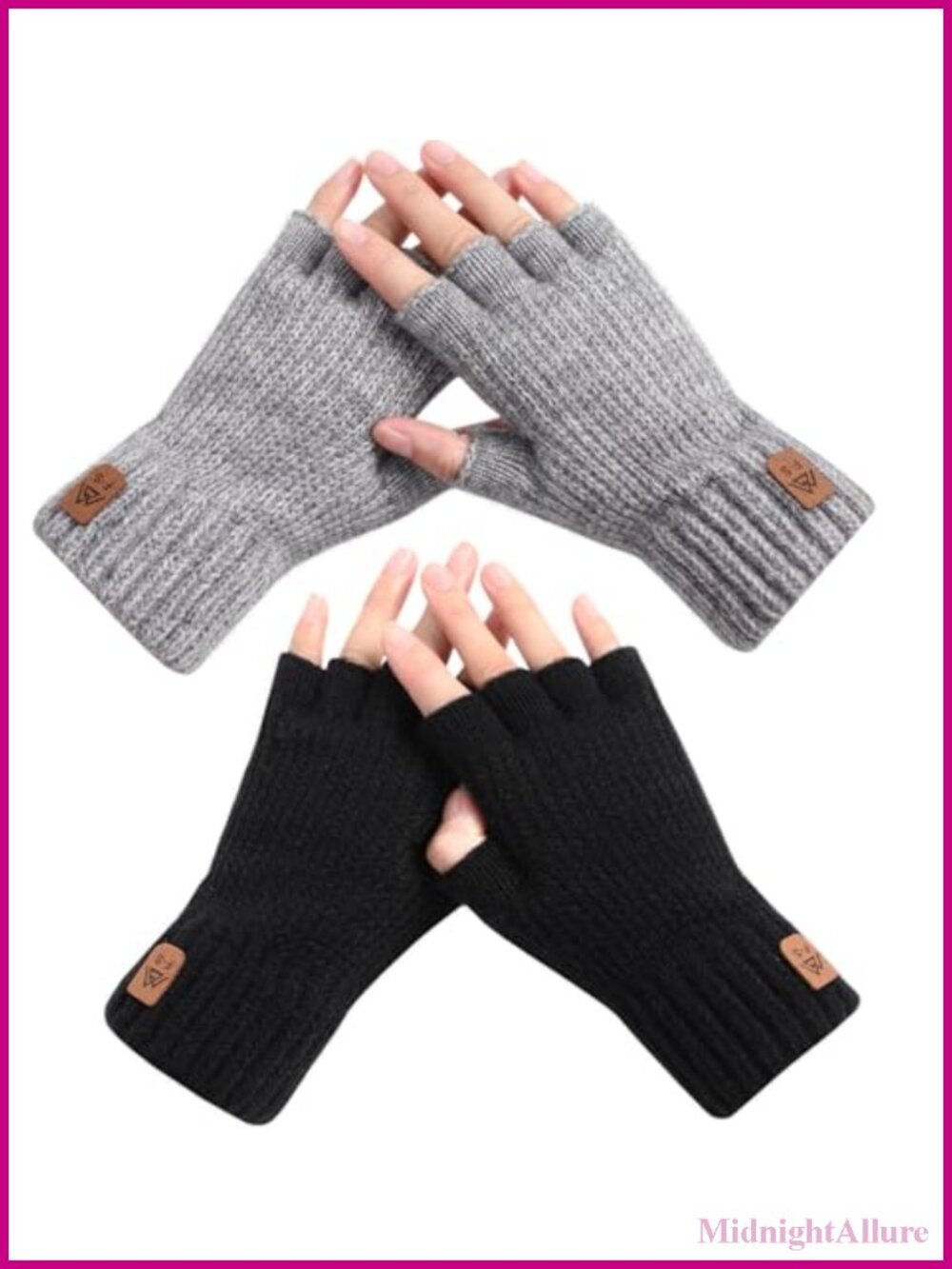 Fingerless Winter Gloves 2 Pairs Acrylic Knit Warm Cold Weather